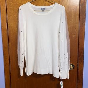 Women’s Top with Pearl Mesh Sleeves Size:L